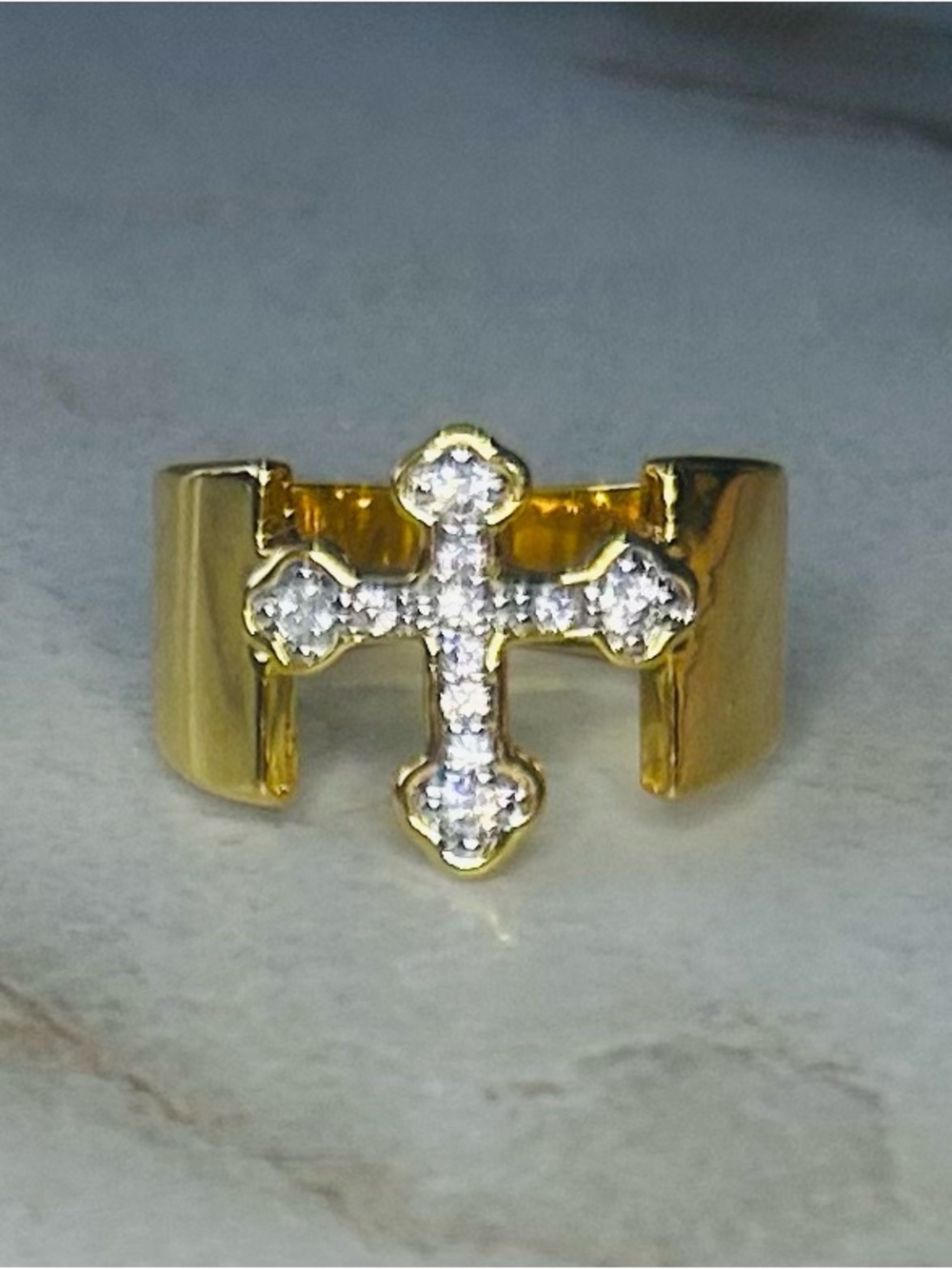 Gold Toned Cross Banded Ring